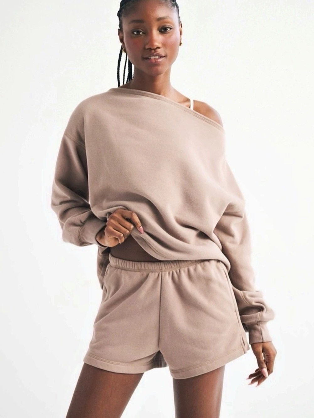 Abercrombie & Fitch Brown Off Shoulder Sweatshirt 2-Piece Set